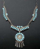 Signed Navajo Silver Petit Point Pendant Necklace