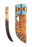 Lakota Sioux Beaded & Tacked Sheath w/ Trade Knife