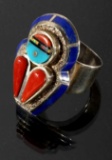 Signed Zuni Multi-Stone Sterling Silver Men's Ring