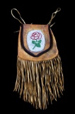 Plains Indian Floral Beaded Buckskin Bag