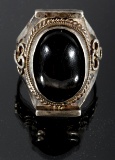 Navajo Sand Cast Silver & Black Labradorite Ring
