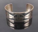 Navajo Signed Sterling Silver Carved Bracelet