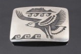Navajo Sterling Silver Eagle Engraved Belt Buckle