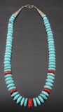 Navajo Discoidal Turquoise & Coral Necklace