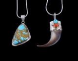 Navajo Bear Claw Pendent and Turquoise Pendent