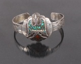 Navajo Chip Turquoise & Coral Water Bird Cuff