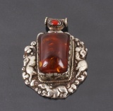 Vintage Sterling Silver Amber Pendant