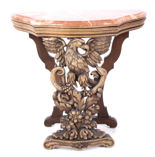B. Altman & Co Wood Carved Marble Top End Table