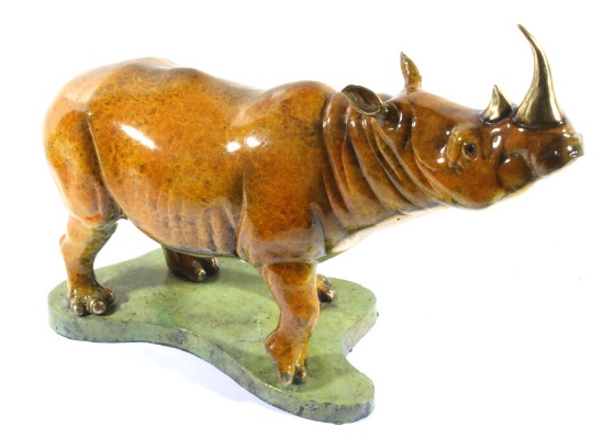 Signed Marius Lost-Wax Cast Bronze Rhino Sculpture