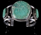 Signed Navajo Green Lapis & Sterling Silver Cuff