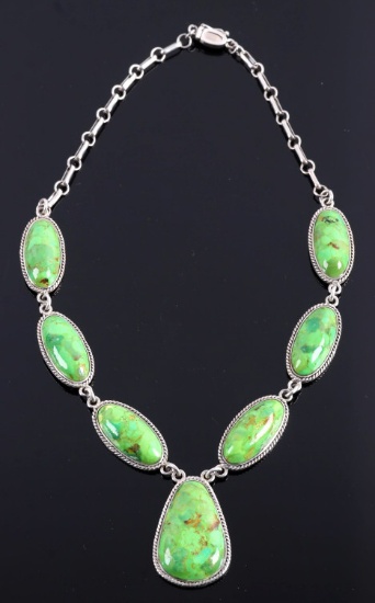 Signed Navajo Sterling Silver Gaspeite Necklace