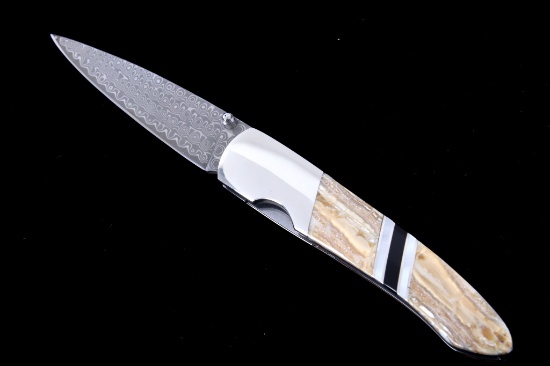 Wooly Mammoth Tooth & Raindrop Damascus Knife