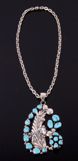 Navajo Signed Sterling Silver & Turquoise Necklace