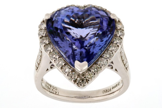 12.98 ct. Tanzanite & Diamond Platinum Ring