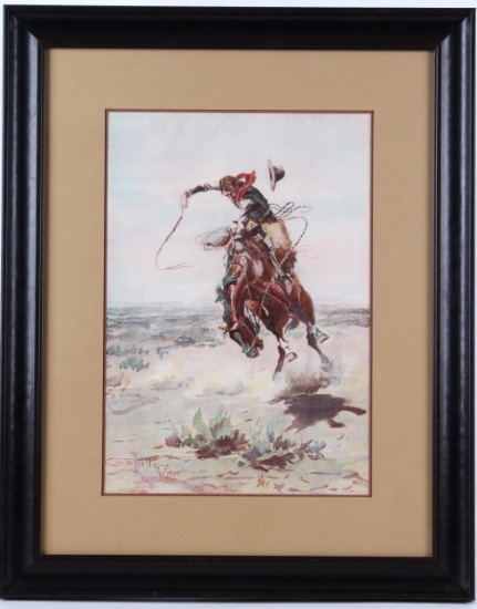 Original C.M. Russell Chromolithograph A Bad Hoss