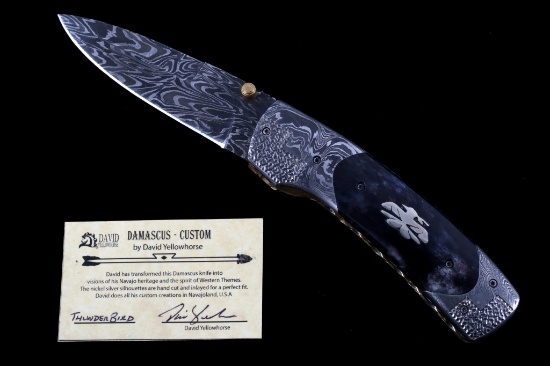 Navajo Dave Yellowhorse Damascus Thunderbird Knife