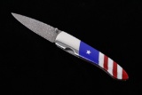 Patriotic Flag Lapis & Coral Inlaid Damascus Knife