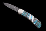 Kingman Turquoise & Raindrop Damascus Knife