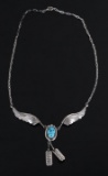 Navajo Sterling Wing & Feather Turquoise Necklace