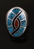 Zuni Chipped Multi stone Inlay Hummingbird Ring