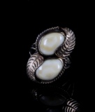 Signed Navajo Elk Ivory Gold Finish Sterling Ring