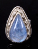 Polished Large Aquamarine Silver Ring