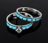 Navajo Turquoise and Diamond Wedding Ring Set