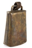 Antique Brass Cow Bell w/ Leather Strap