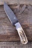 M.T. Knives Sambar Stag & Ladder Damascus Knife