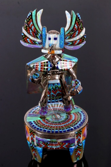 Hopi Sterling Crow Dancer Micro Inlay Kachina