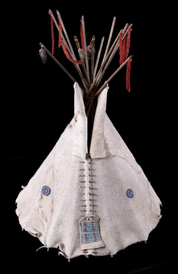 Sioux Beaded Model Tipi with Frame 19th Century