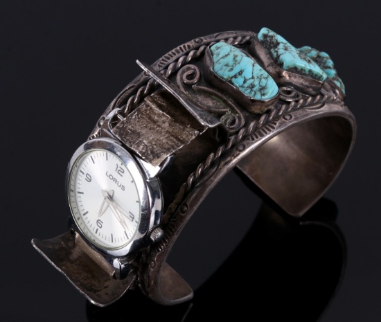 Navajo Sterling & Lone Mountain Watch Bracelet