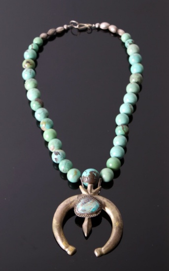 Navajo Sand Cast Carico Lake Turquoise Necklace