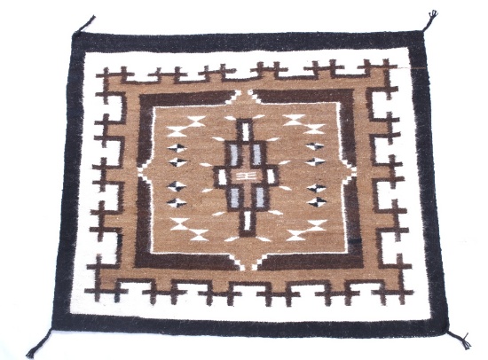 Navajo Two Grey Hills Wool Rug 1950's Original Tag