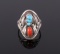 Navajo Branch Coral & Turquoise Silver Ring