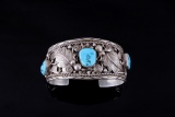 Navajo Signed Sleeping Beauty Turquoise Bracelet