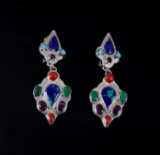 Navajo Sterling Silver & Multi-Stone Earrings
