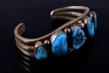 Navajo Morenci Turquoise Gold Overlay Bracelet