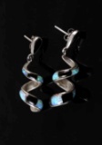 Navajo Sterling White Fire Opal & Jet Earrings