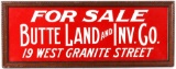 Butte Land and Inv. Co Embossed Metal Sign c 1960