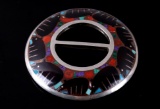 Signed Sterling Silver & Inlay Mosaic Concho