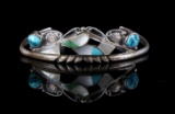 Signed Navajo Turquoise Inlaid Sterling Bracelet