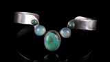 Signed Navajo Turquoise & Moonstone Bracelet