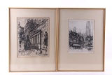 American Architectural Lithograph Pair by S Karoly