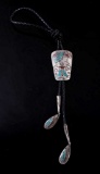 Navajo T. Singer Turquoise & Coral Inlay Bolo Tie