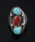 Navajo Turquoise & Branch Coral Silver Ring