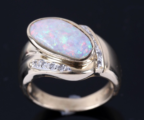Lightning Ridge White Opal & Diamond 14K Gold Ring