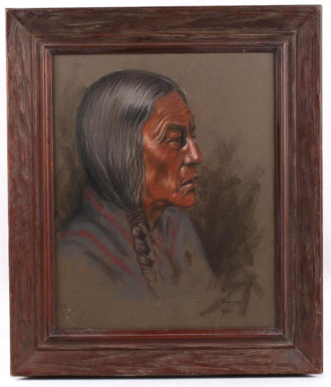 Signed Original Quenzler Pastel Indian Portrait