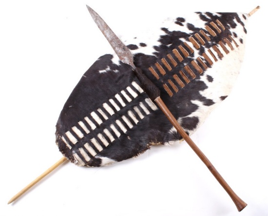 Zulu KwaZulu Cow Hide Tribal Shield & Kuwfta Spear