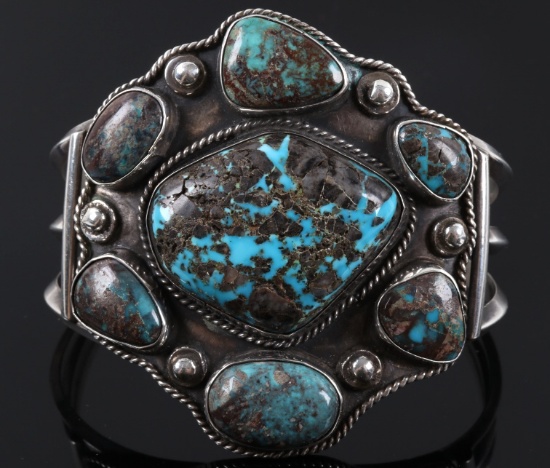 Navajo Bisbee Turquoise Silver Bracelet